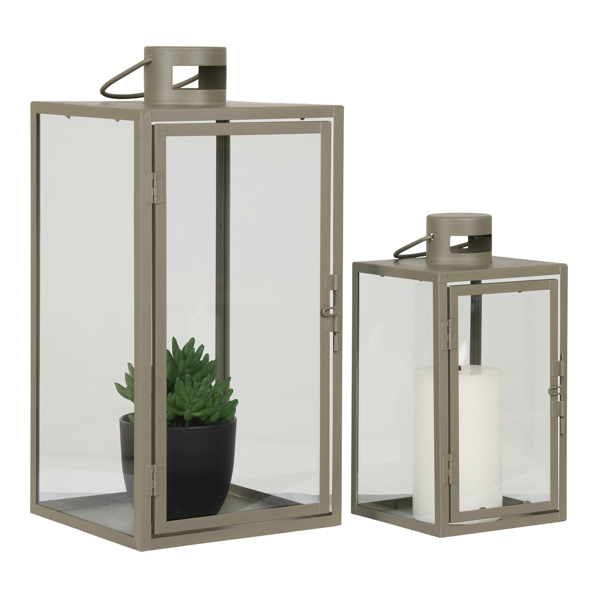 Glazen windlicht Ted groen - set van 2