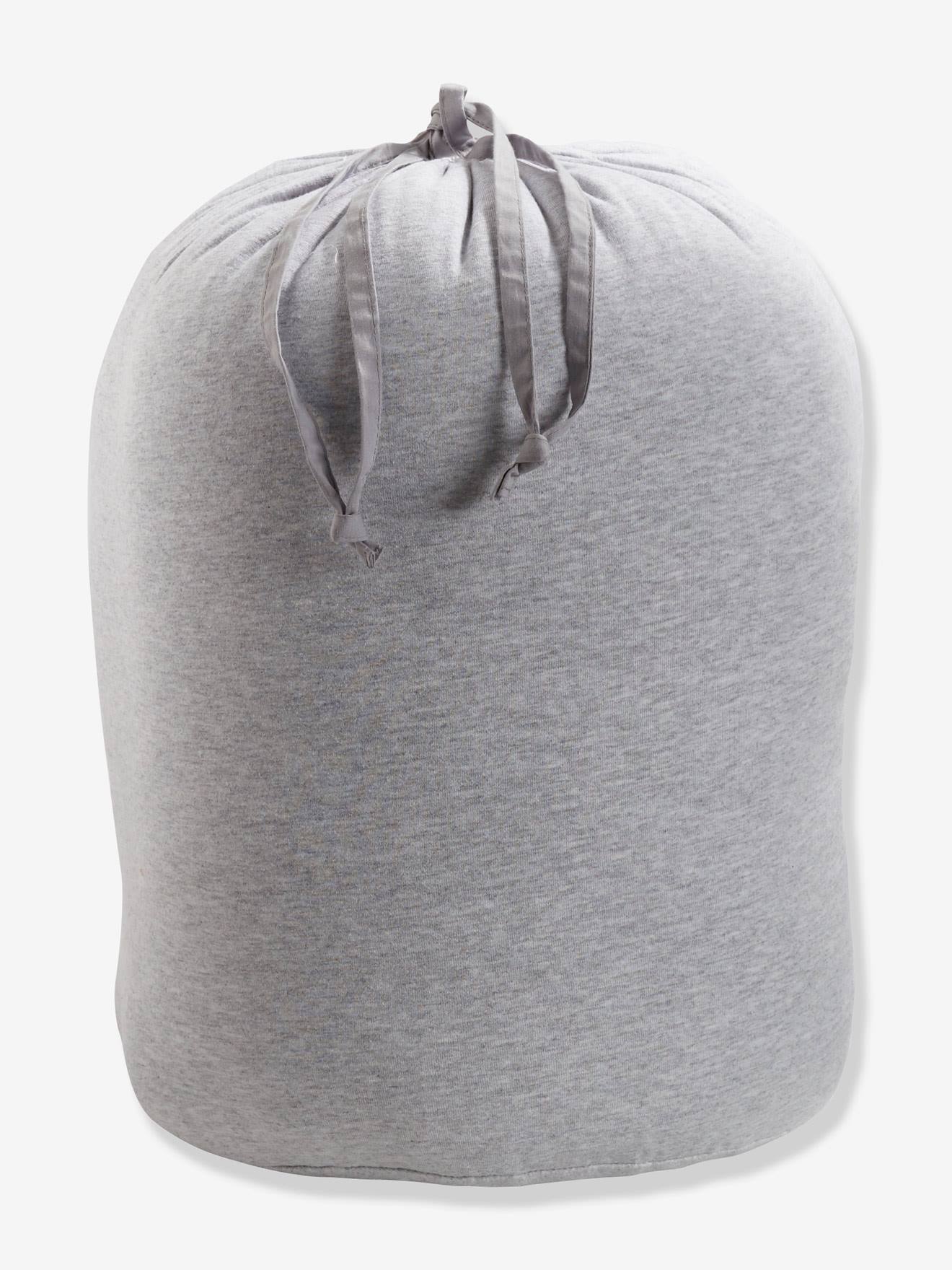 Saco de dormir liso cinza claro com estampa de ursinho de pelúcia.