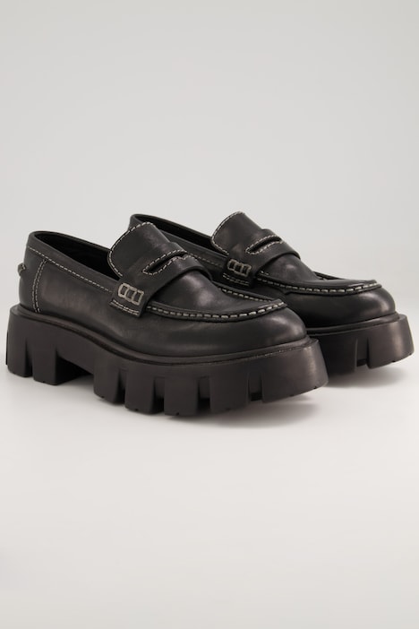 Leder-Loafer, Zierstepp, Plateausohle, Weite H