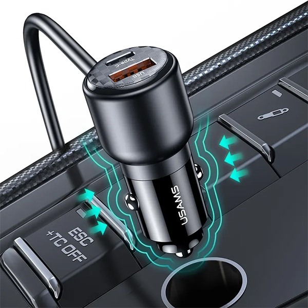 (1.5m) 165W 3x USB C / 2x USB A Auto KFZ Ladegerät PD & QC (US-CC213) - Schwarz / Silber