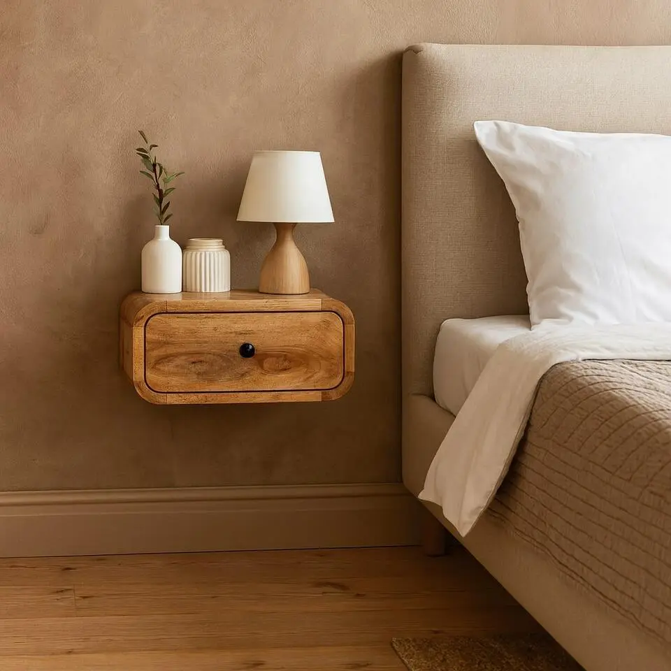 Avora Mini Wandgemonteerde Oak-ish Nachtkastje, 1 Lade, Beige