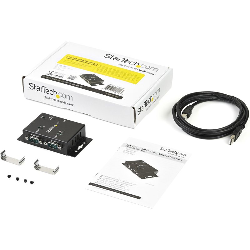 StarTech.com Hub adaptateur industriel USB vers série 2 ports à fixation murale avec clips de rail DIN