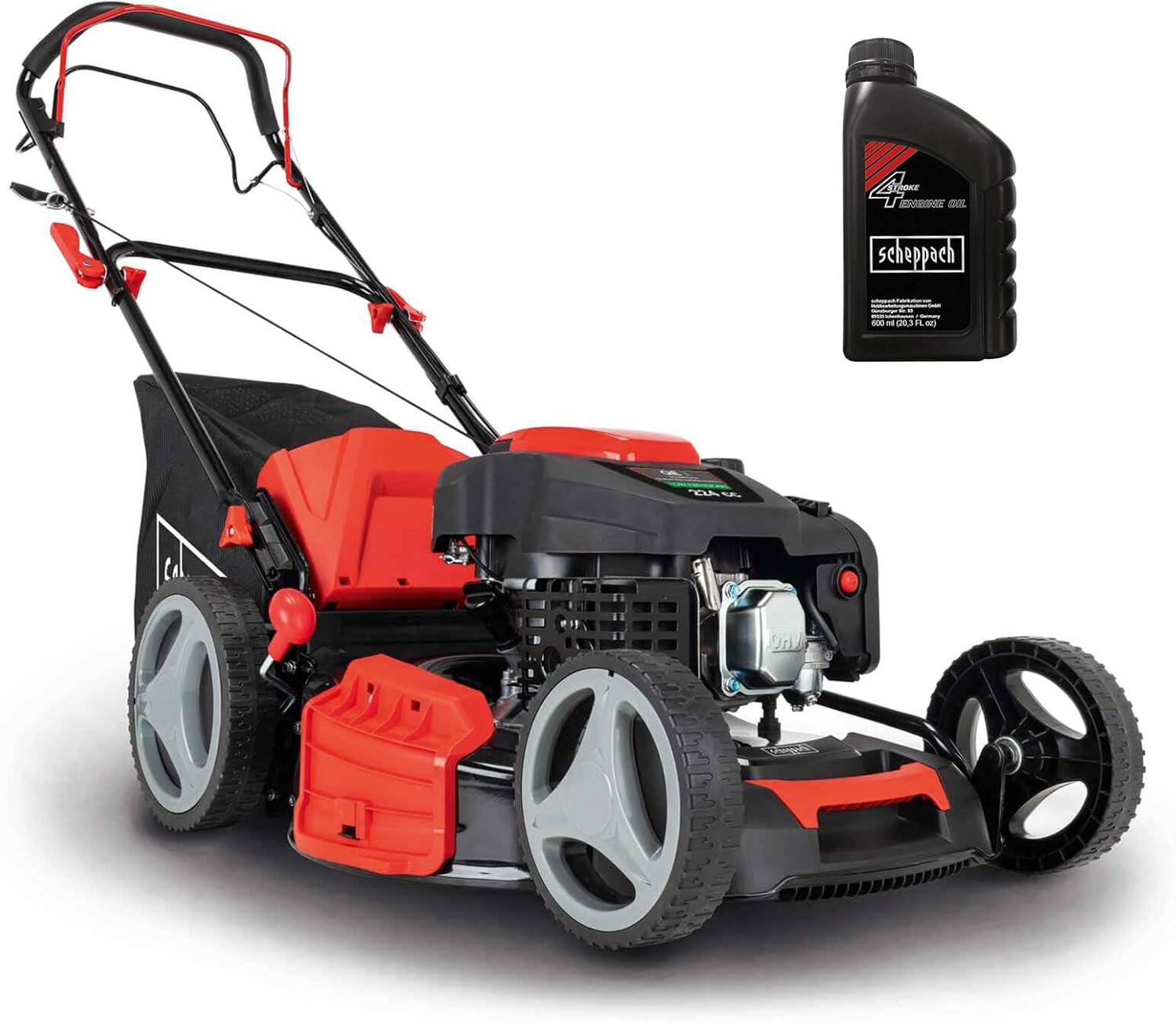 Scheppach Benzin Rasenmäher MS230-53 mit Radantrieb | 53cm Schnittbreite | 65L Fangbox | Höhenverstellung 7 Stufen | Seitenauswurf & Reinigungsfunktion | Mulchmäher | inkl. Motoröl