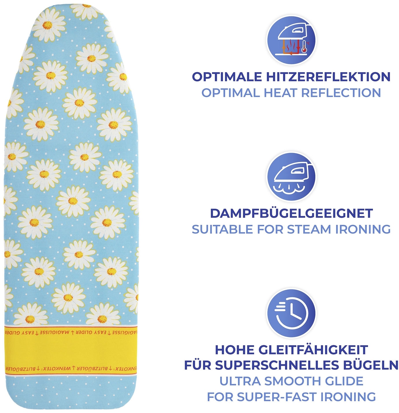 Maximex Bügelbrettbezug »Modell Margie« Bügeltischbezug mit Blitzbüglerzone, gepolstert, 128 x 54 cm