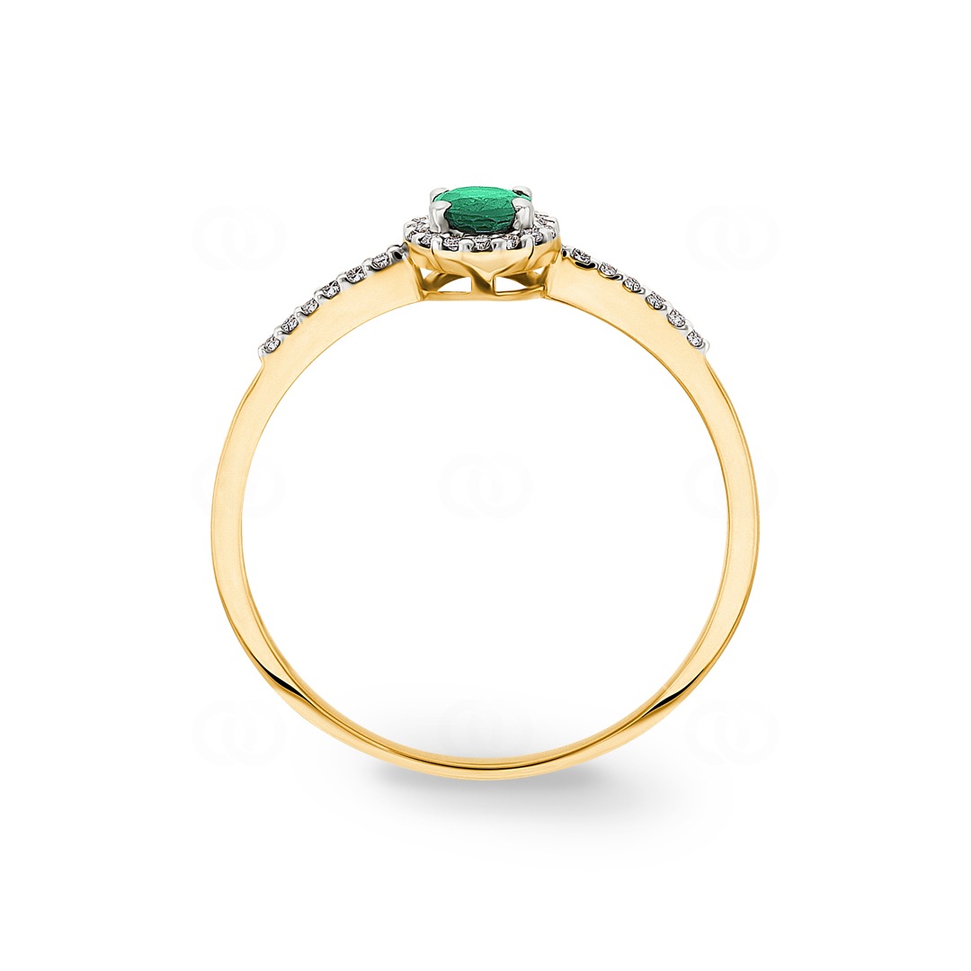 Damenring 750/18 K Gelbgold mit Smaragd oval & Diamanten 0.08 ct H/si
