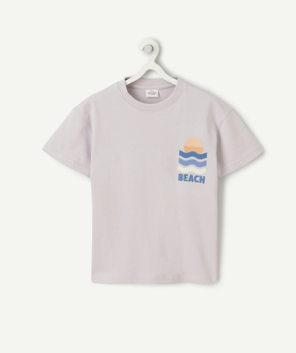 t-shirt garçon en coton bio violet broderies thème beach
