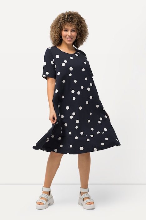 Midikleid, Punkte, A-Linie, Taschen, Rundhals, Halbarm