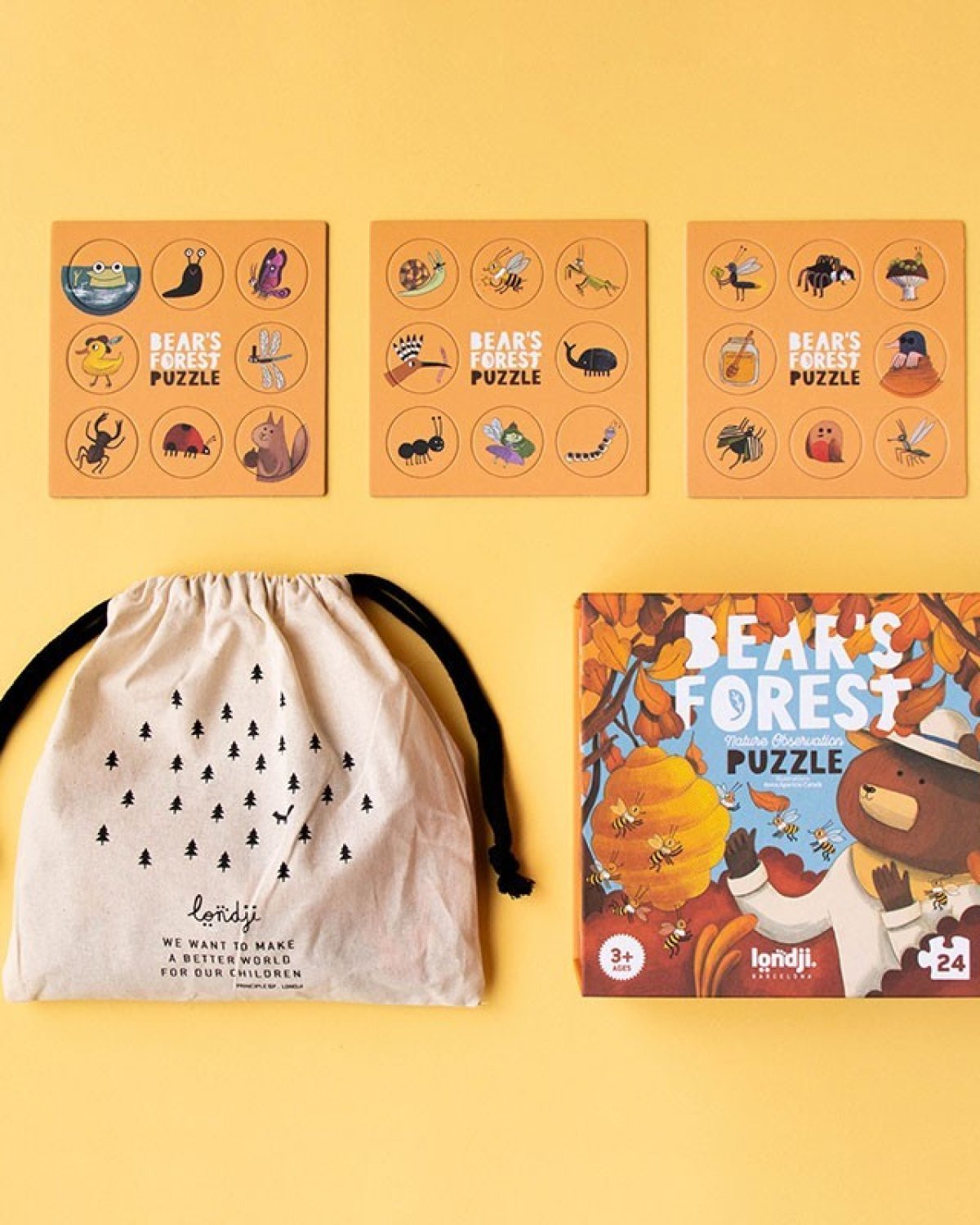 Puslespill og “Hvor er…”-spill – 2i1 Puslespill Barn 3år+ | Bear’s Forest