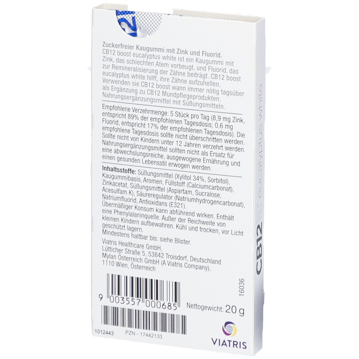 CB12 Boost Eucalyptus White Kaugummi: Zuckerfreie Mundpflege-Kaugummis gegen Mundgeruch mit Whitening-Effekt