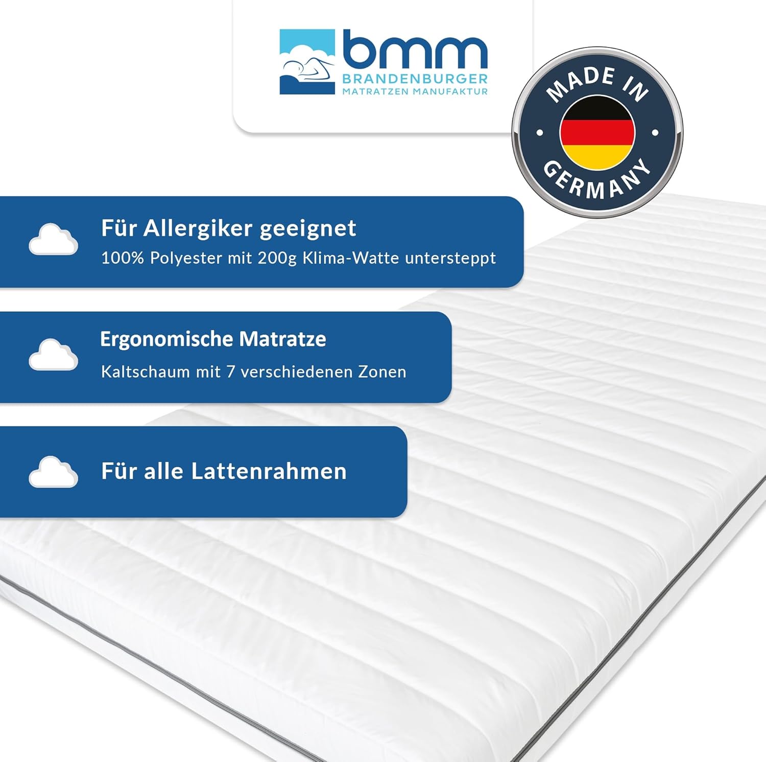 BMM Matratze 160x190 cm Klassik XXL Härtegrad H4 extra fest/Kaltschaummatratze Öko-Tex Zertifiziert/ergonomische 7 Zonen Matratze Höhe 12 cm/Matratzen produziert in Deutschland