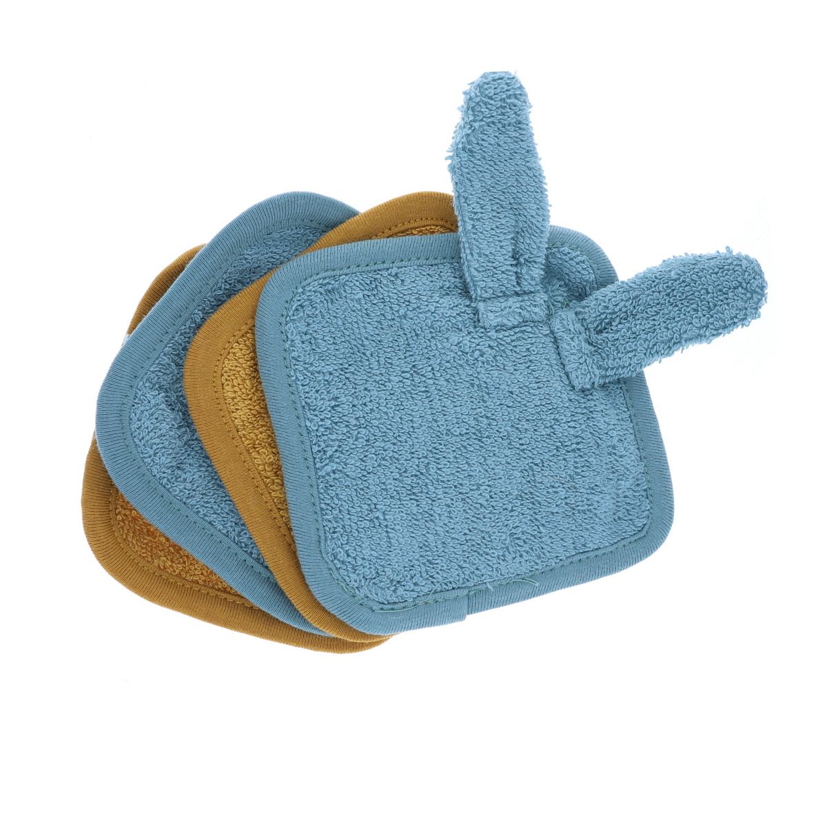 Lot de 4 lingettes lavables en éponge lapin bleu miel Amande