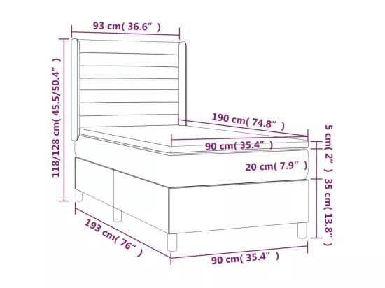 Sommier tapissier avec matelas et LED Noir 90x190 cm Tissu