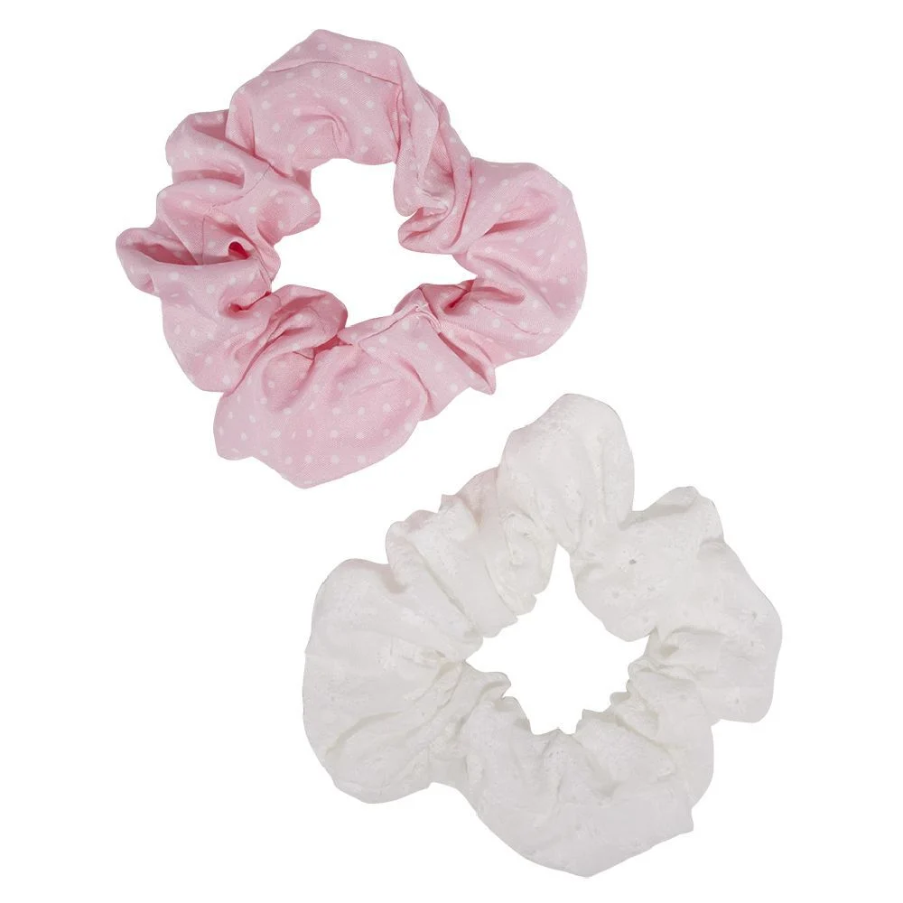 Chouchou motif pois rose et blanc Ø10cm x2