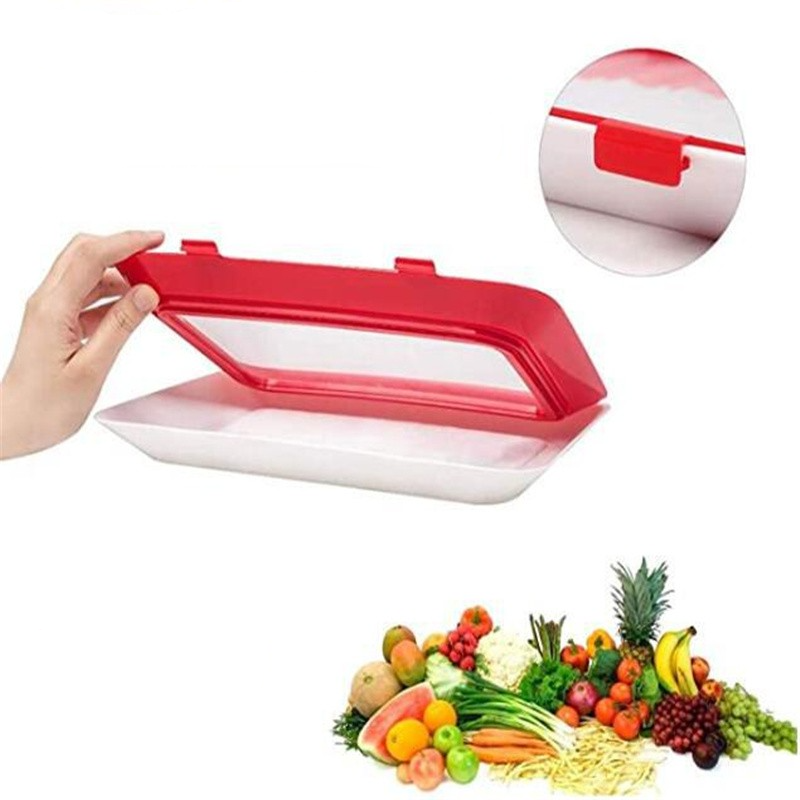 (30x20cm) Vakuum Aufbewahrungs Tablett Lebensmittel Konservierungs Box Aufschnitt Frischhalte Platte - Weiss / Rot