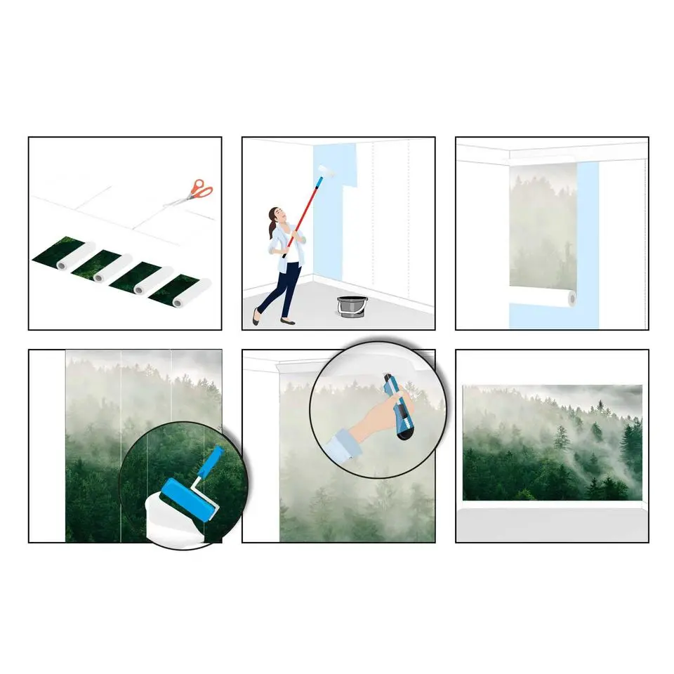 Fotobehang Mistige heuveltop - 260x384cm - Groen