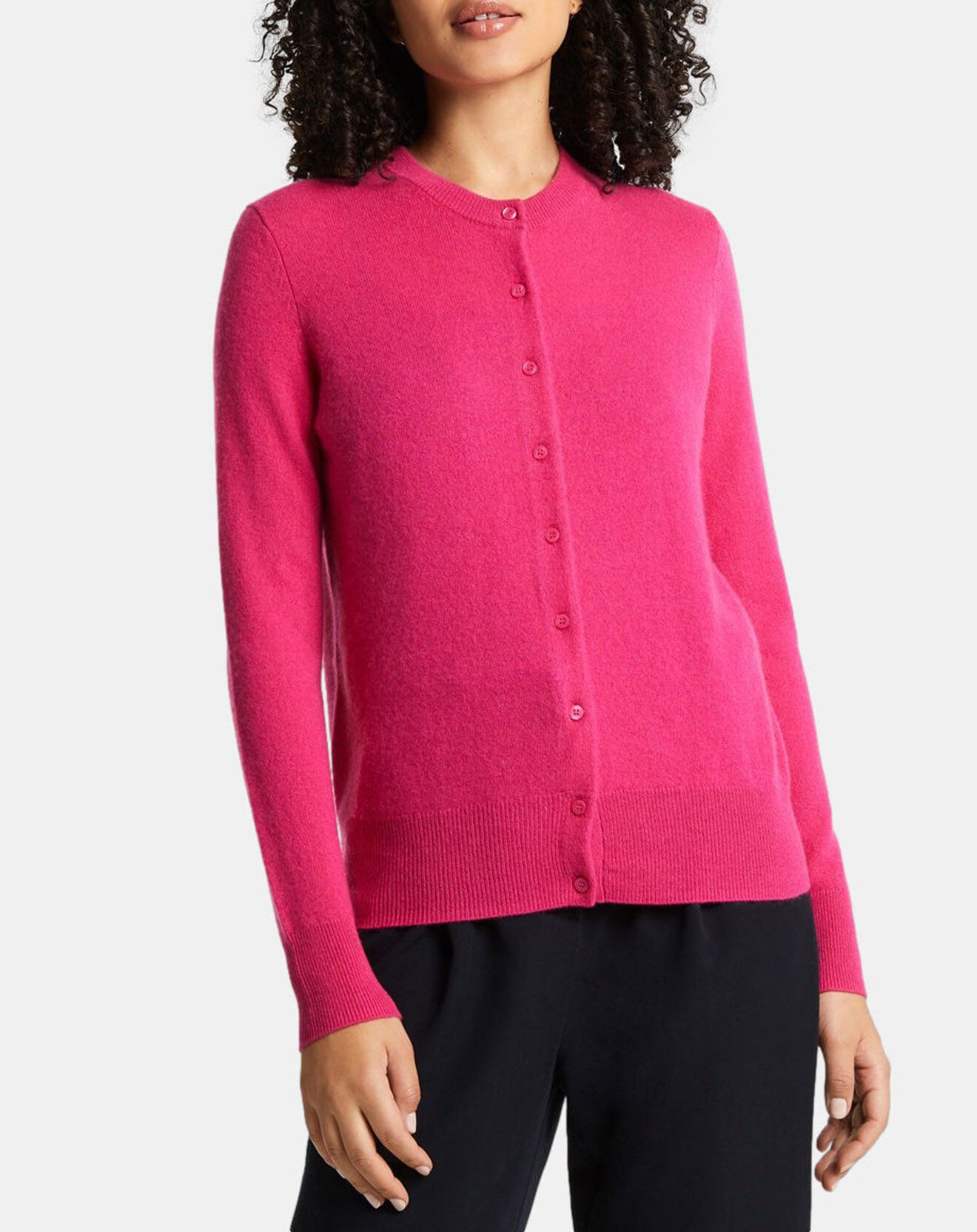 Galeries Lafayette Cardigan 100% Cachemire Zacao col rond rose