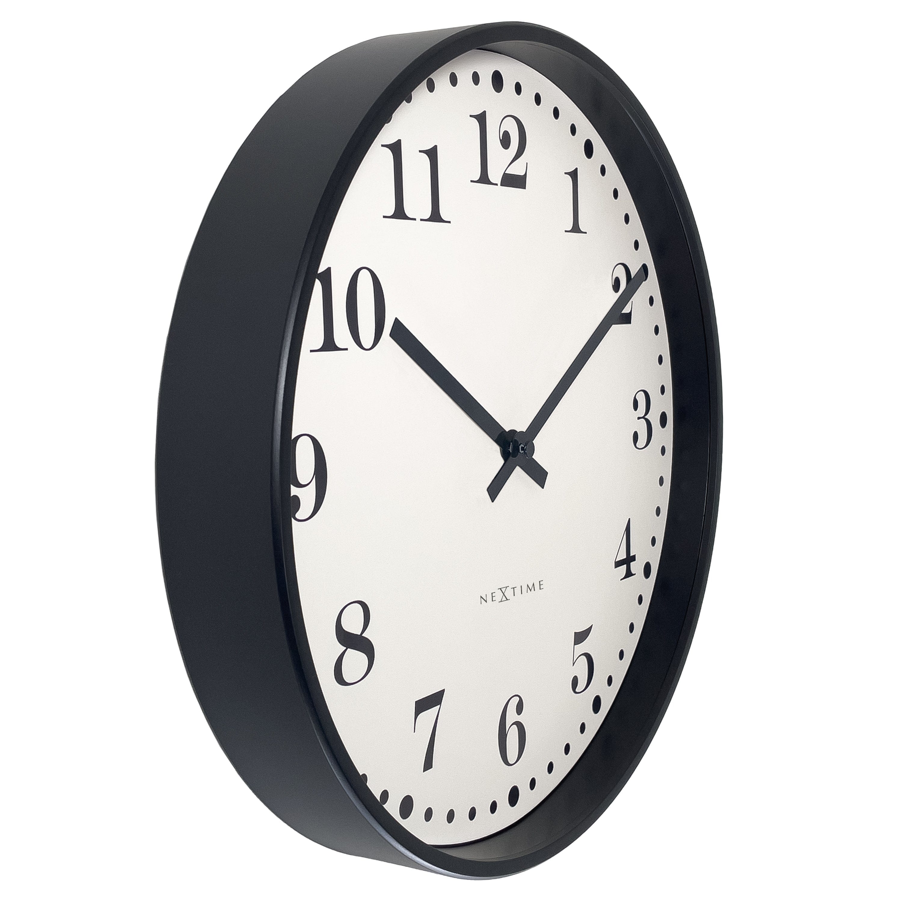 NeXtime - Wandklok 30cm - Stil - Zwart|Wit - Plastic - NeXtime