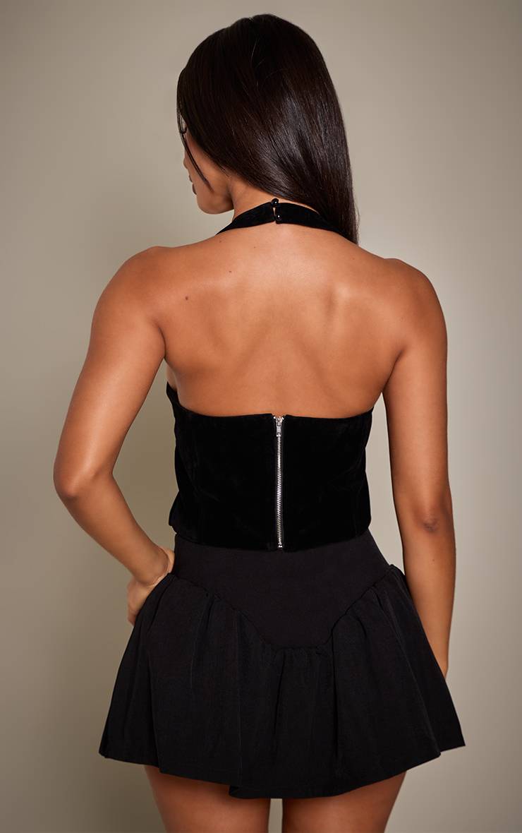 Noir Corset Col Licou En Faux Suède Avec Détails De Surpiqûres