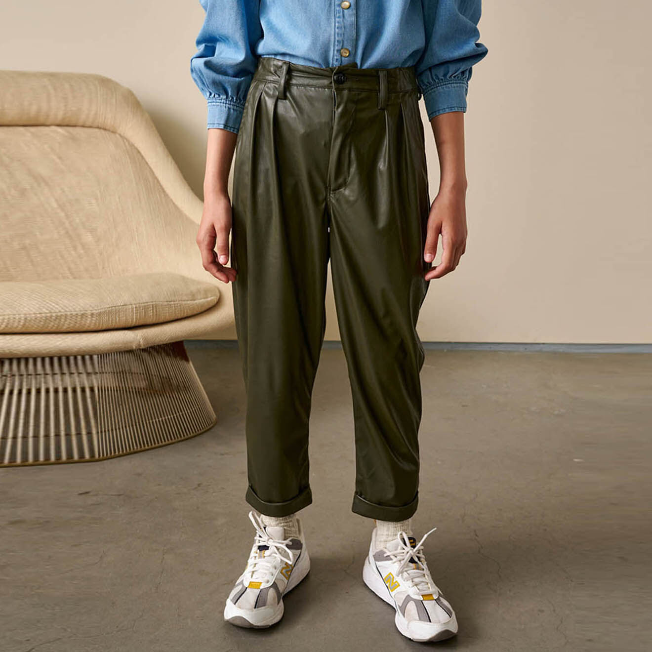 Bellerose Pantalon Peace en Cuir vegan vert foret