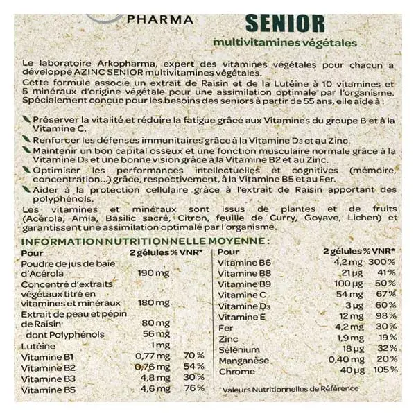 Arkopharma Azinc Natural Senior 60 cápsulas