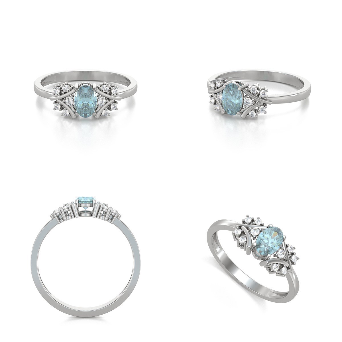 Bague ADEN Or 585 Blanc Aigue-Marine et diamants 1.556grs