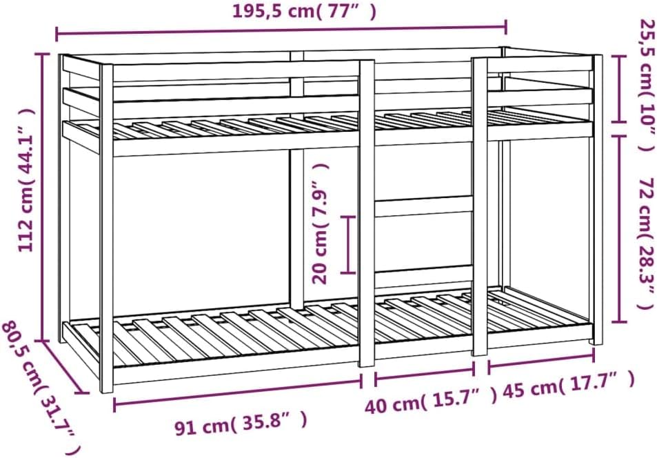 vidaXL Etagenbett, Stockbett für begrenzte Platzverhältnisse, Hochbett mit Leitplanken, Bett Bettgestell Bettrahmen, Weiß 75x190cm Massivholz Kiefer