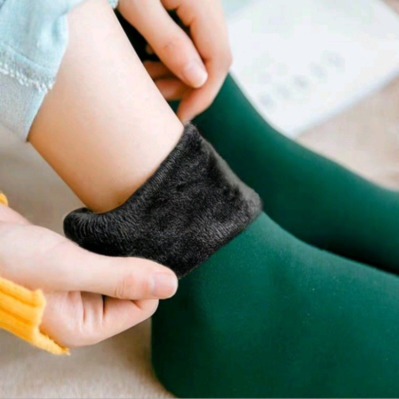 (1 Paar) Polyester Socken Winter Damen Füsslinge Plüsch gefüttert (One Size) - Grün