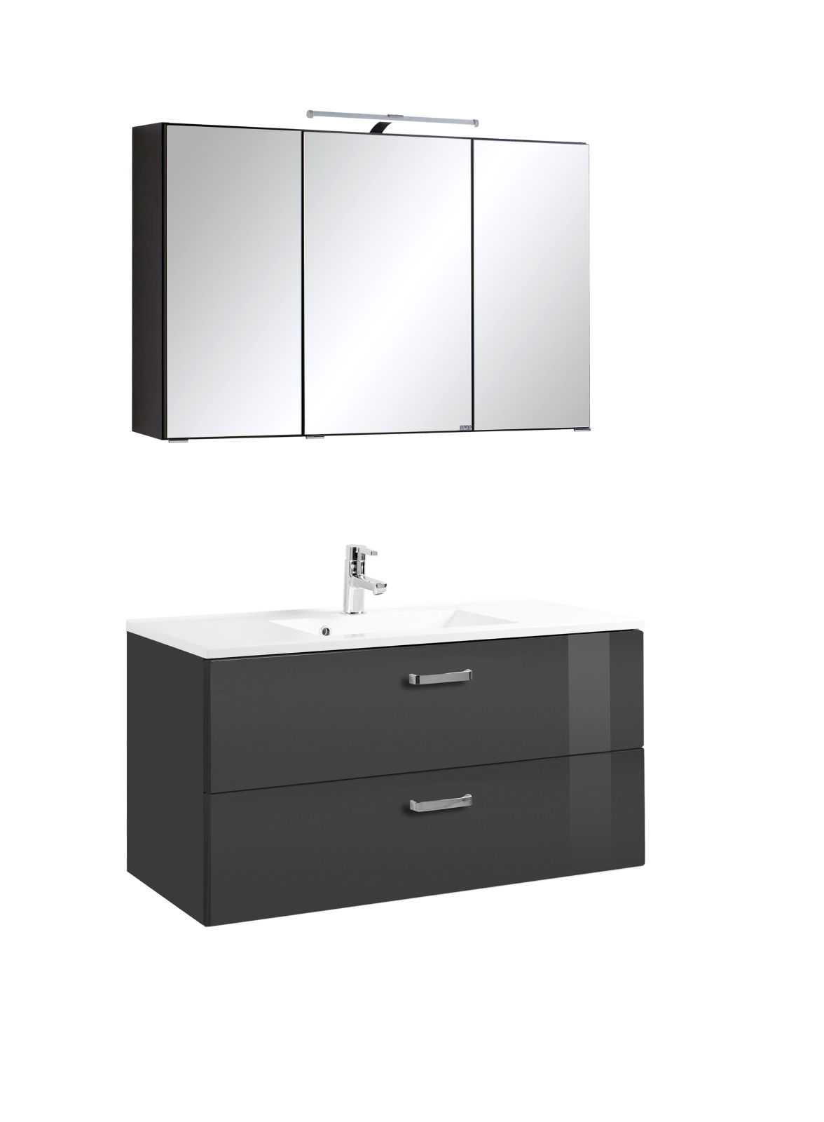 2-teiliges Badmöbel-Set BOLOGNA - Hochglanz grau-grafitgrau - 100 cm breit