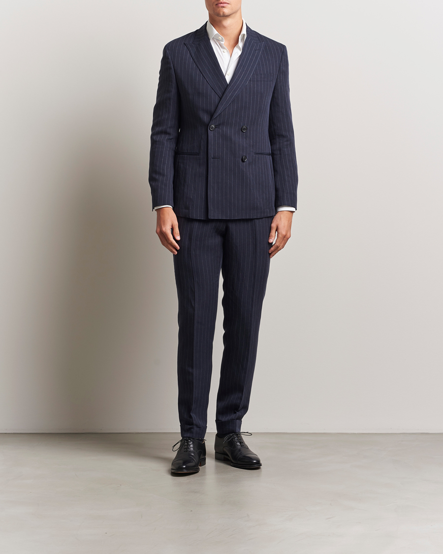BOSS BLACK Huge Double Breasted Pinstriped Suit Dark Blue