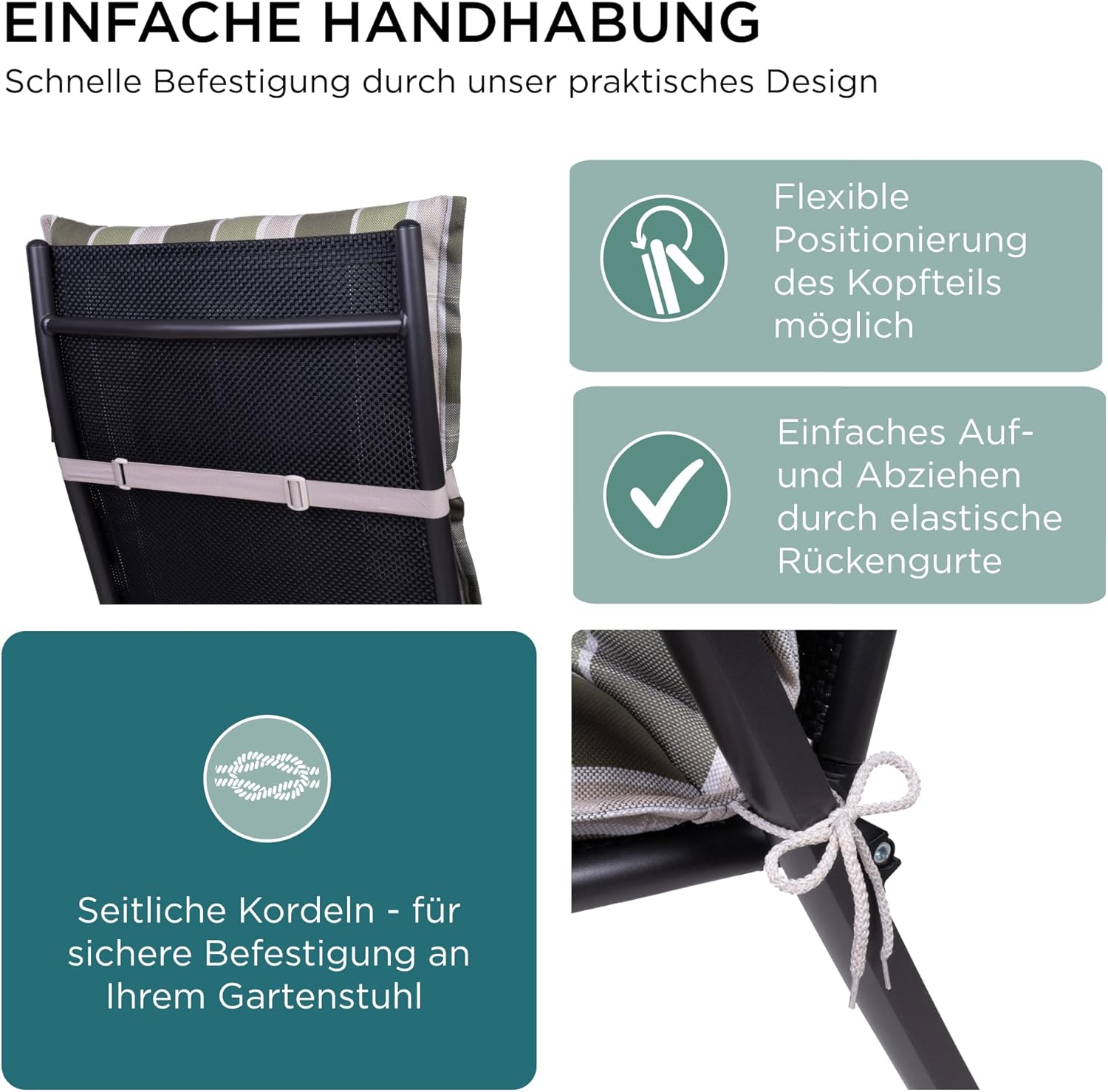 Gartenstuhlauflagen Hochlehner mit Kopfteil I Extra Dicke Sitzauflagen I Made in EU I Ideale Polsterauflagen für Hochlehner I Auflagen mit extra hoher Lichtechtheit I 4er Set I Grün kariert