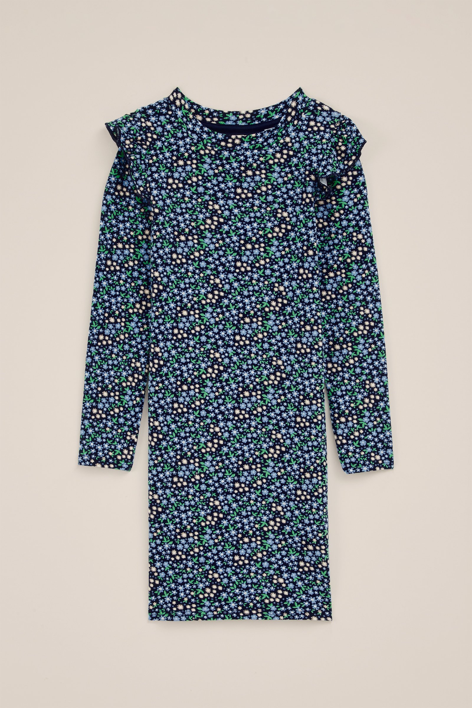 Meisjes jurk met rib structuur WE Fashion Donkerblauw