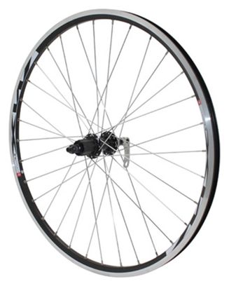 ROUE VTT 26  COMBO ARRIERE NOIR DOUBLE PAROI OEILLET MOYEU SHIMANO ACERA DISC CENTERLOCK POUR SHIMANO-SRAM 10-9V. NOIR RAYON ARGENT BLOCAGE (UTILISATION V-BRAKE OU DISC)