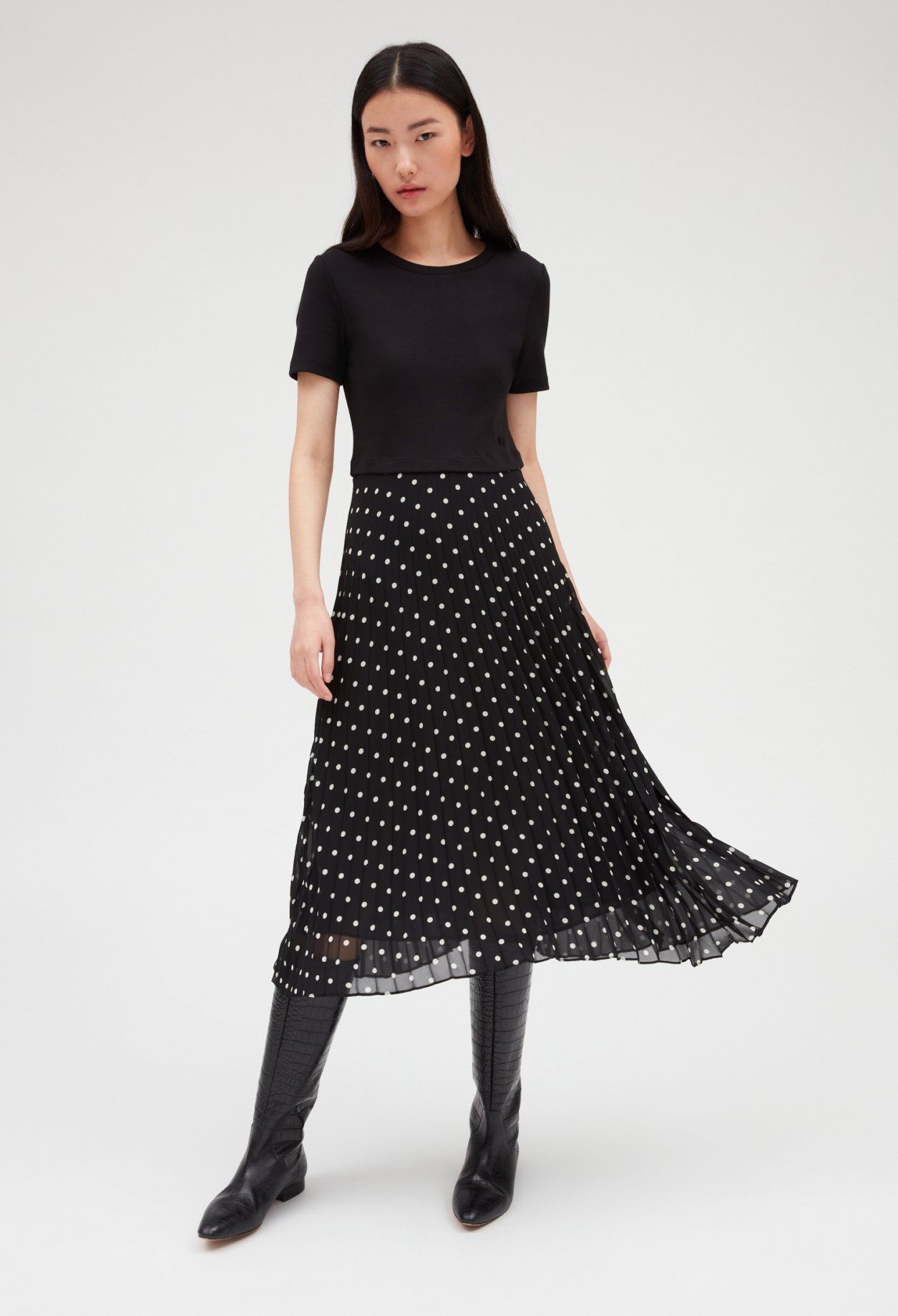 Robe midi bicolore &agrave; pois