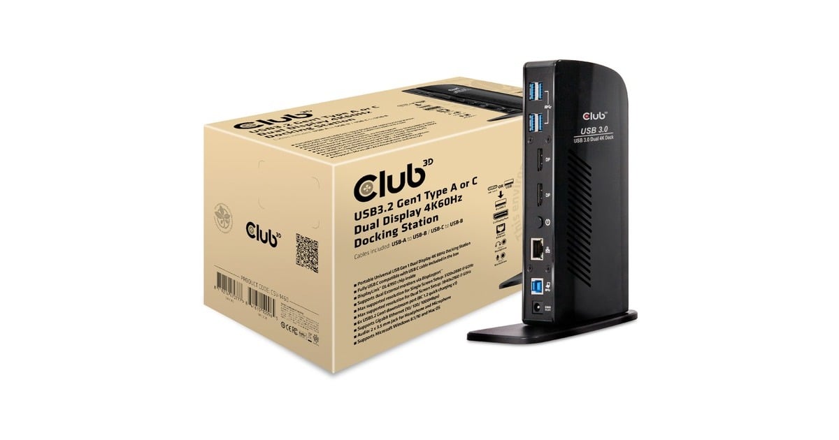 Club 3DUSB 3.0 Dual Display 4K60Hz Docking Station  (Zwart)