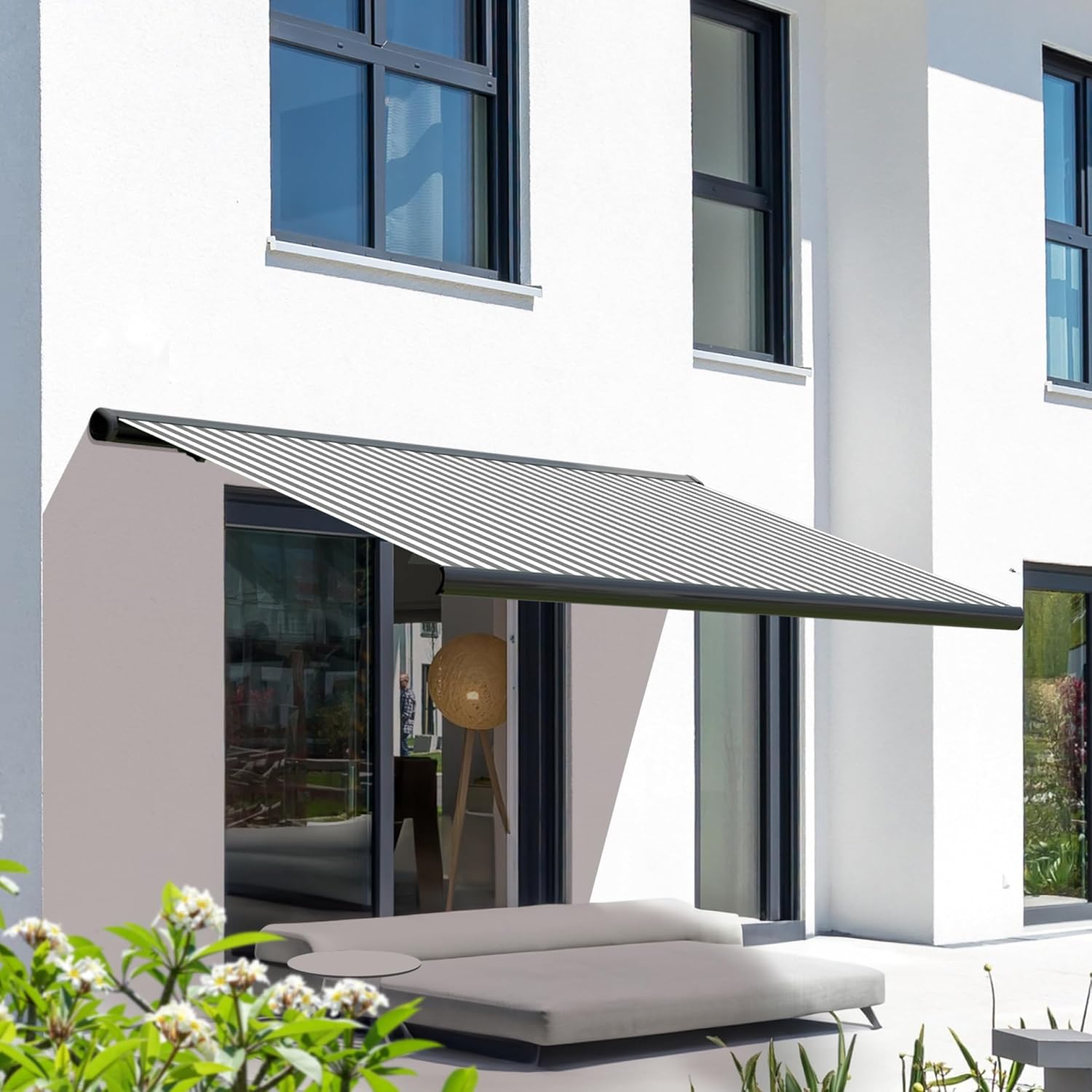 Eclipse Markise elektrische Kassettenmarkise 4,5x3 m Gelenkarm Smarthome- fähige Vollkassettenmarkise Markisengehäuse Basaltgrau Markisentuch hochwertiges Polyacryltuch (PA) UV-Schutzfaktor 50+