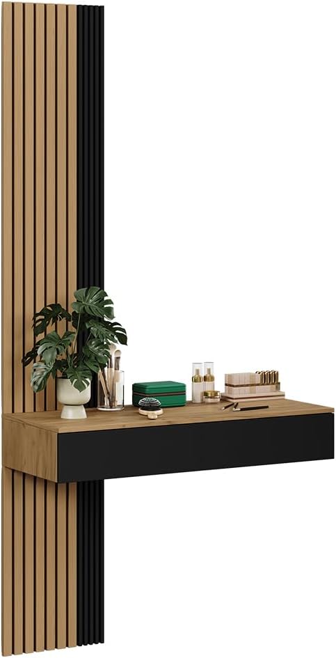 Vicco Schminktisch Melina, Eiche/Schwarz, 100 cm mit 2 Schubladen
