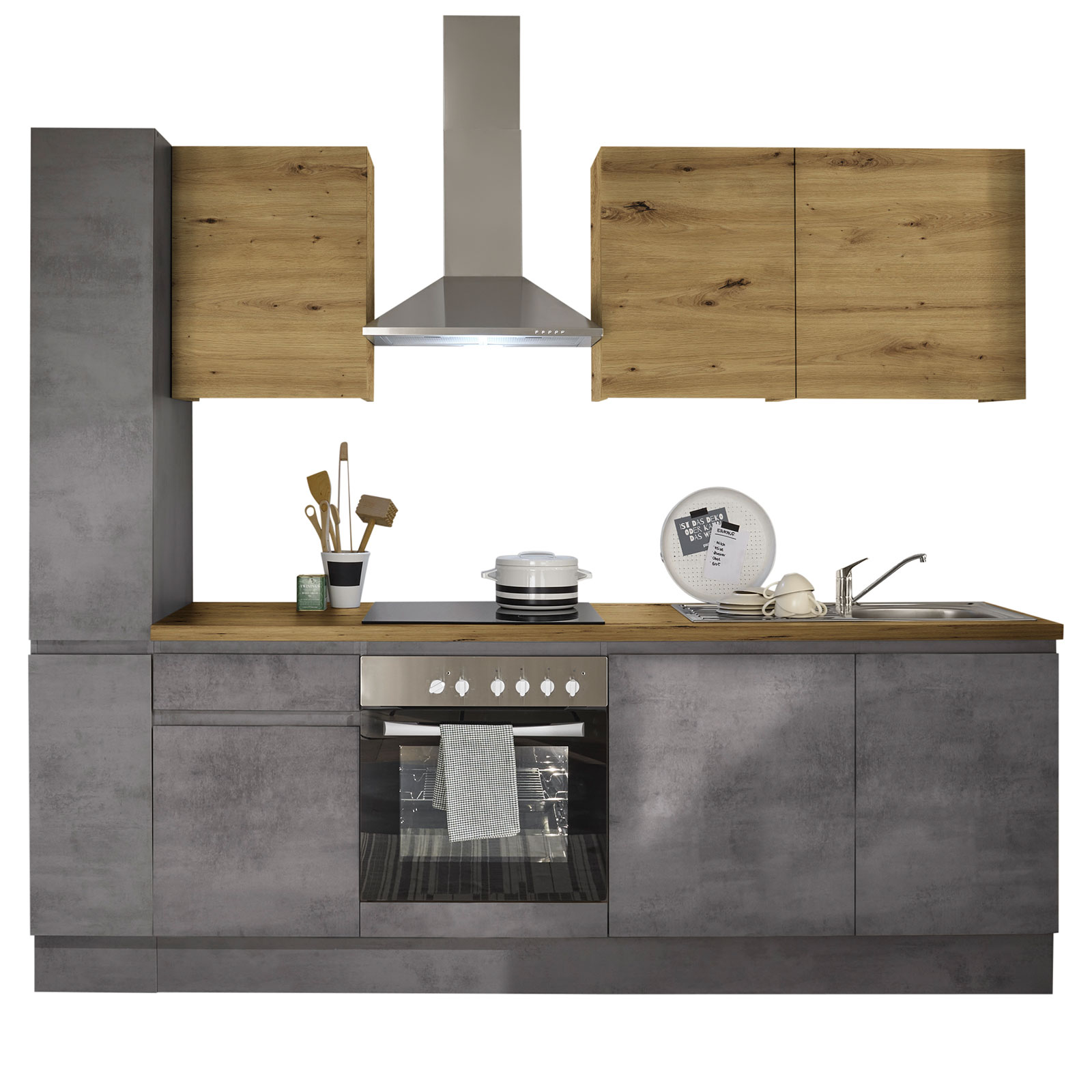 Küchenblock - Chromix anthrazit - Artisan Eiche - mit E-Geräten - 250 cm