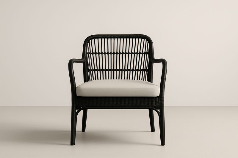 Schwarzer Rattan Sessel mit Polyesterkissen 70x65x85 cm