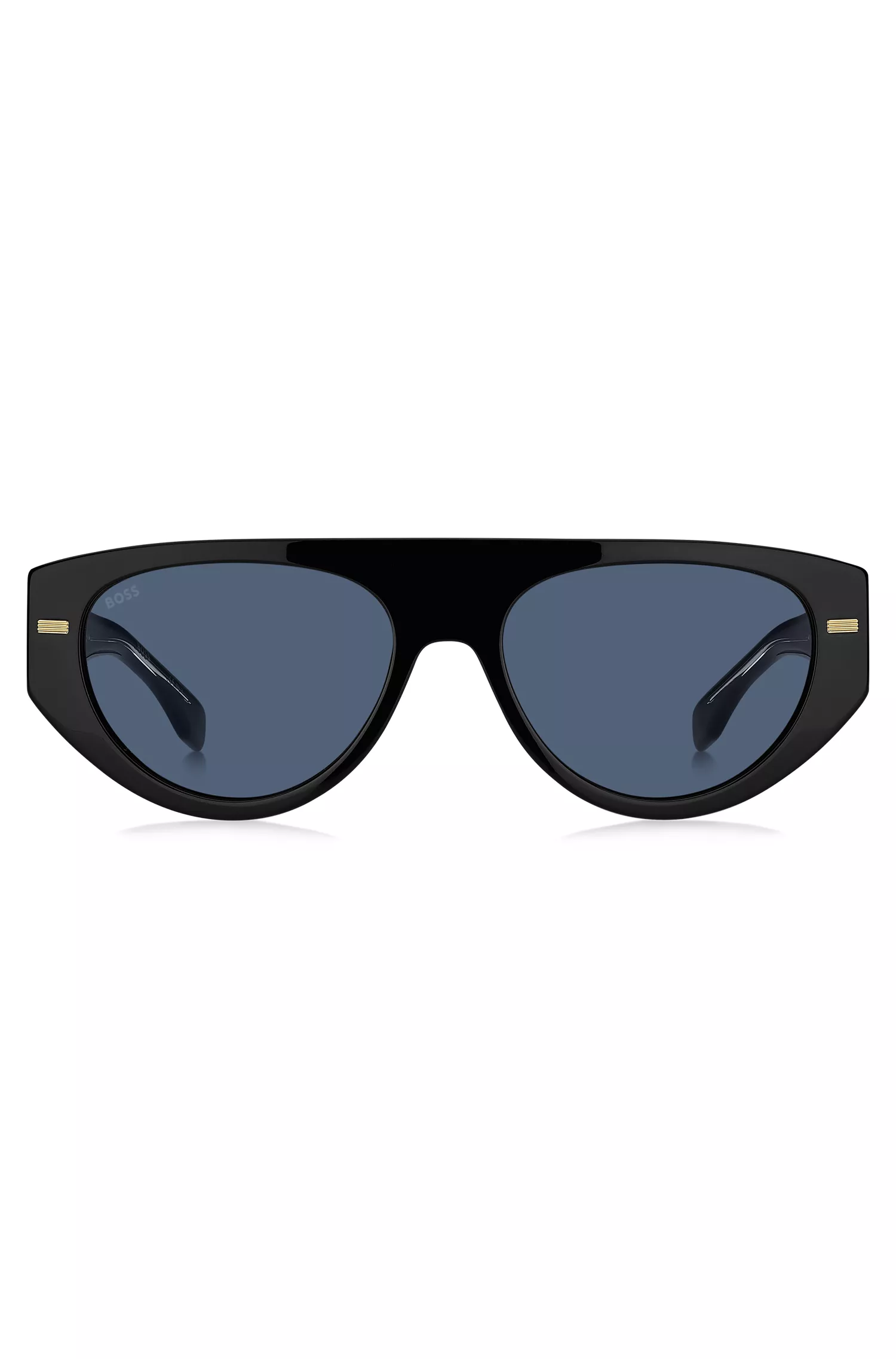 Óculos de sol BOSS pretos em bioacetato com rebites estampados.
