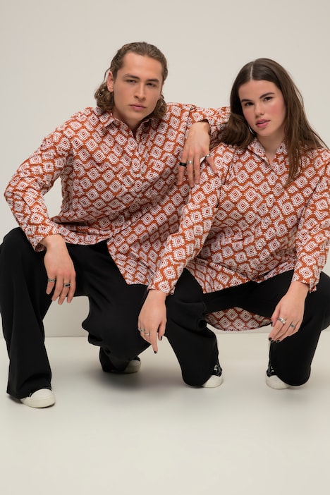 Oversized-Hemd, Allover-Print, Hemdkragen, Langarm, Unisex
