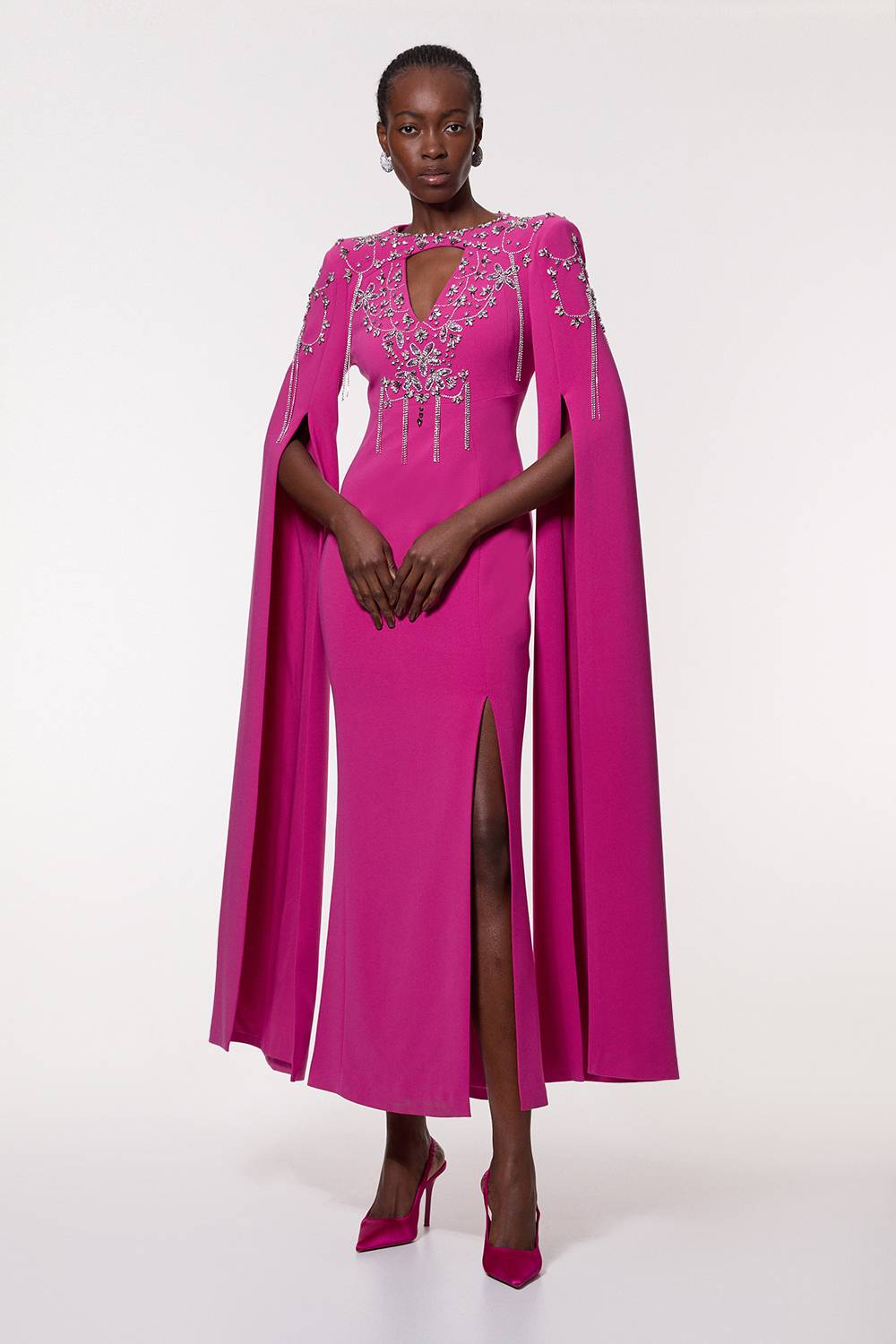 KarenMillen Petite robe maxi cape en tissage Cady ornée de cristaux