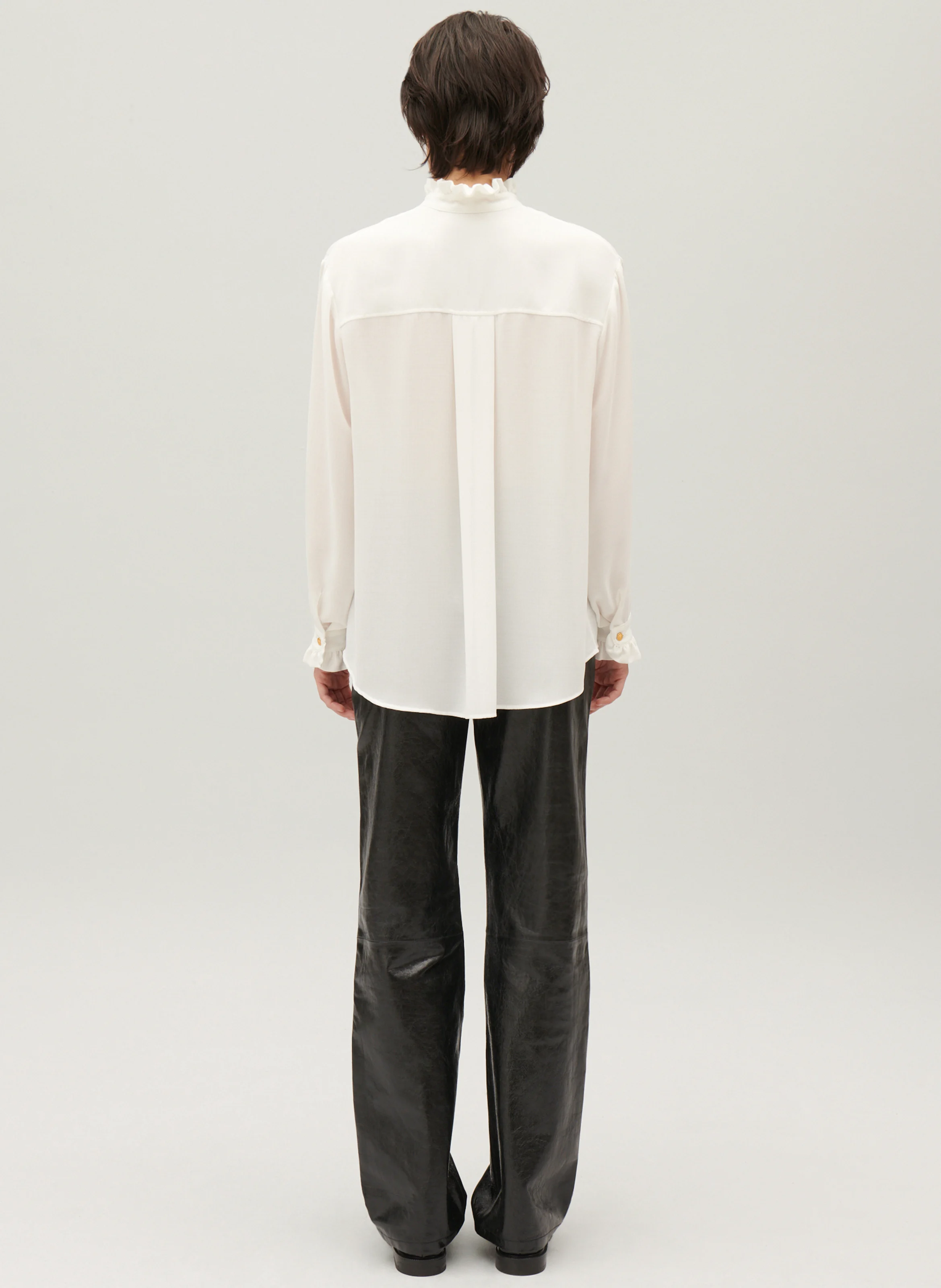 Chemise col claudine en soie | Blanc