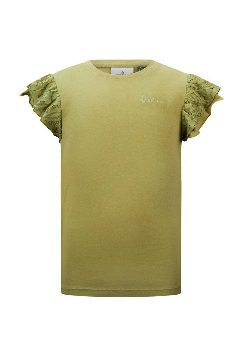 Retour Jeans basic T-shirt Drancy met kant licht khakigroen