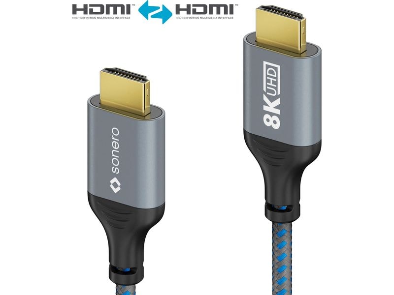 sonero Kabel 8K HDMI - HDMI, 2 m HDMI auf HDMI Kabel - 8K60 - grau/blau - 2.00m