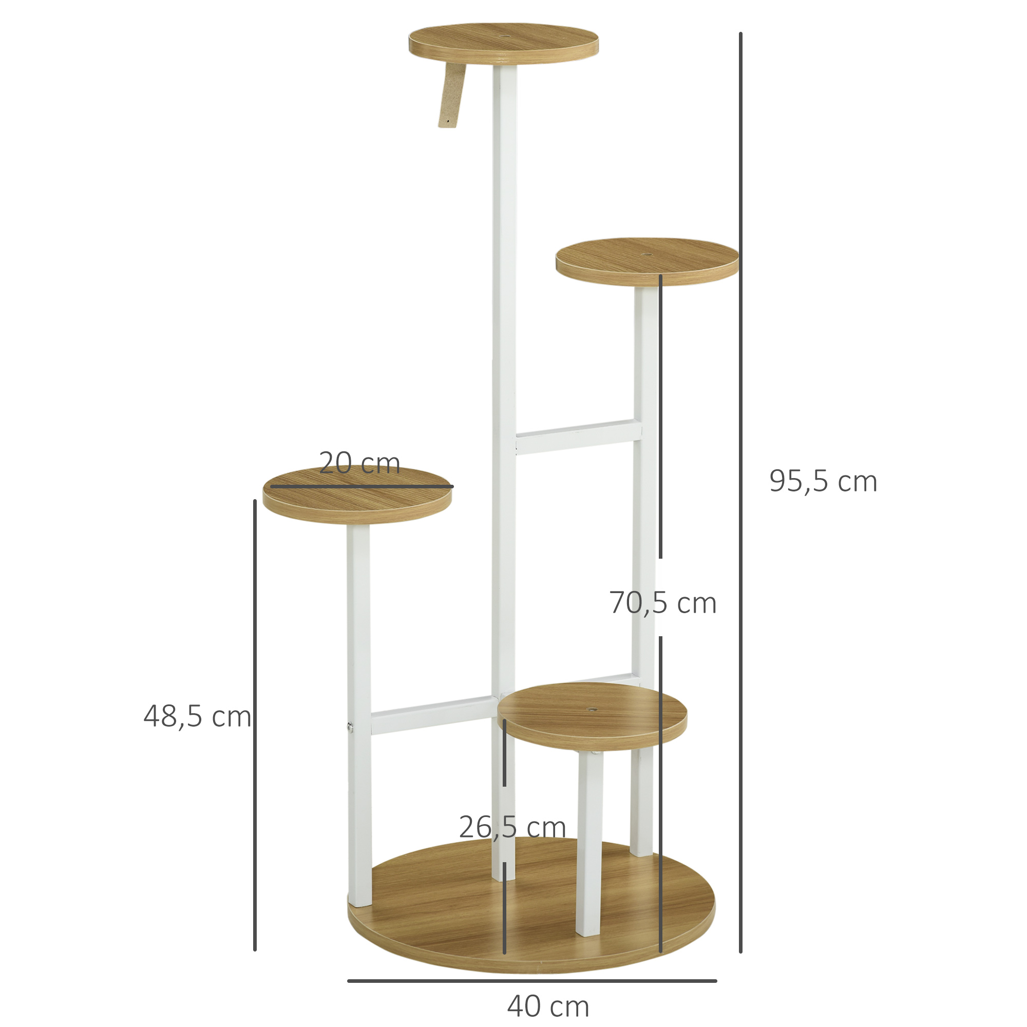 Suporte para plantas Outsunny de 4 níveis, suporte para vasos de flores, suporte para plantas com estrutura de aço para sala de estar, quarto, pátio, jardim, varanda, 40x40x95,5 cm, natural