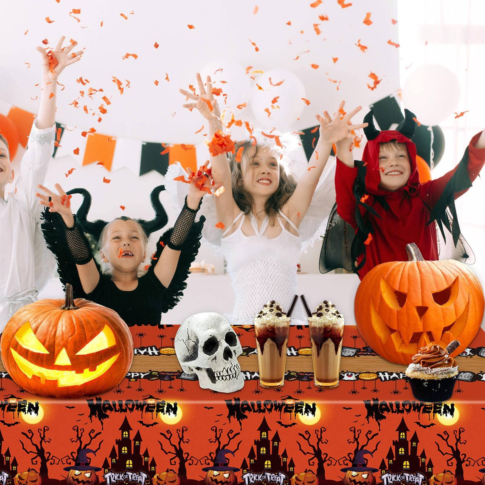 (112-tlg. Set) Einweg Geschirr Halloween Party Tisch Deko inkl. Servietten / Besteck / Papp Becher - Geisterschloss