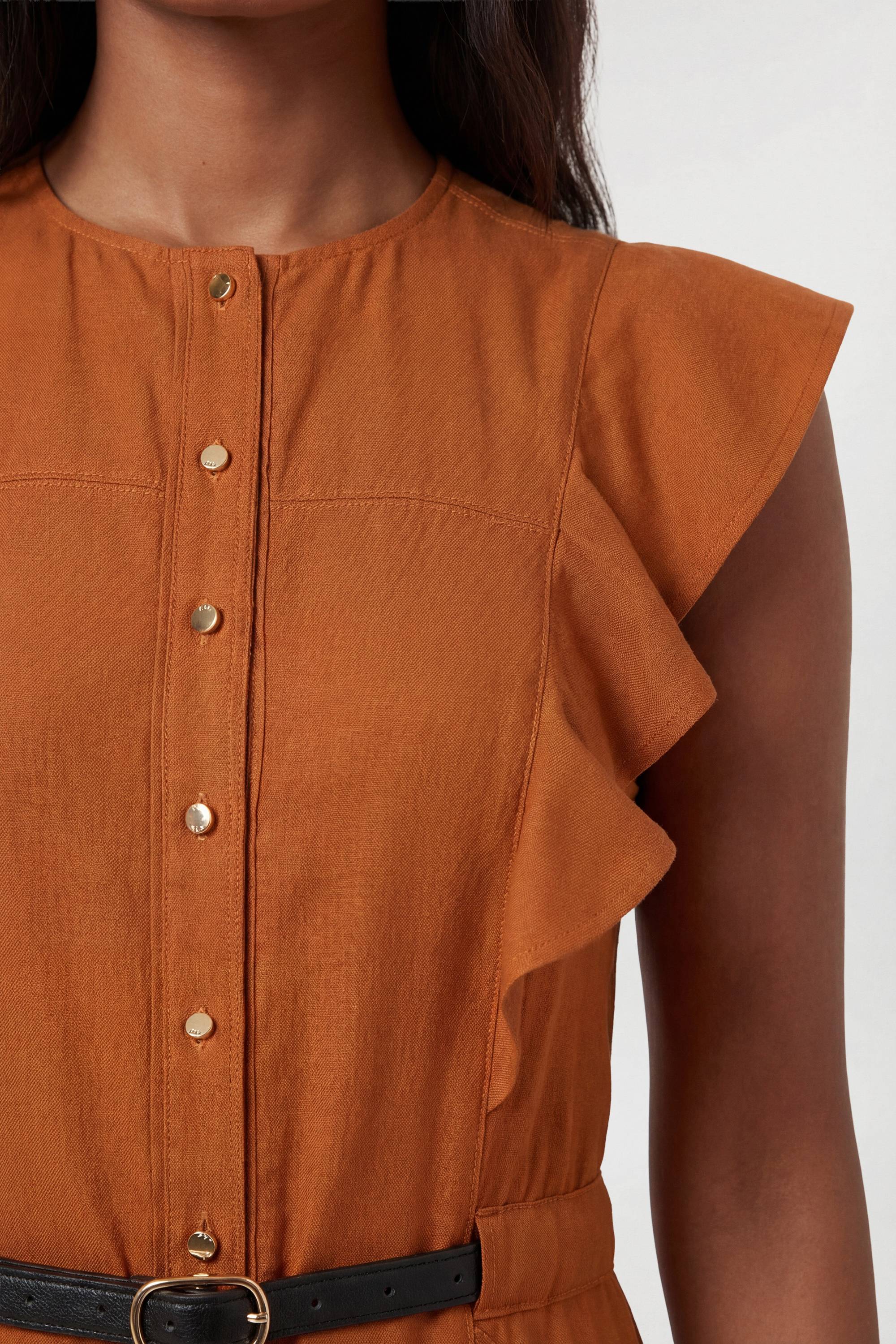 KarenMillen Robe Midi Tissée En Viscose Et Lin Avec Encolure Licou