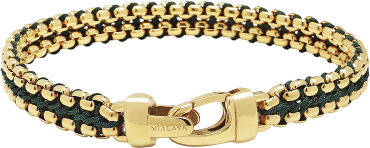 Nialaya Men's Green Woven 8mm Box Chain Bracelet in Gold Green / gold
