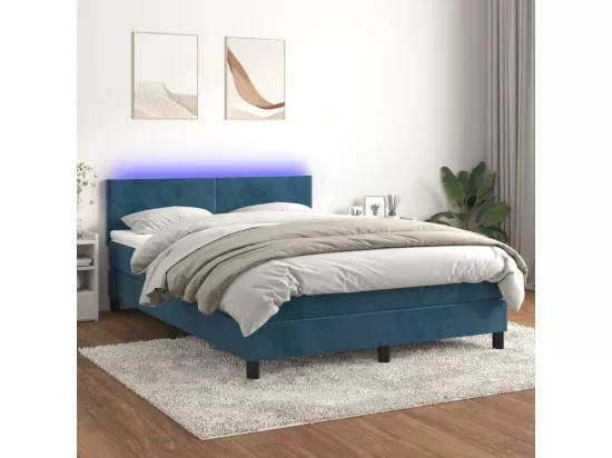 Sommier tapissier matelas et LED Bleu foncé 140x190 cm Velours
