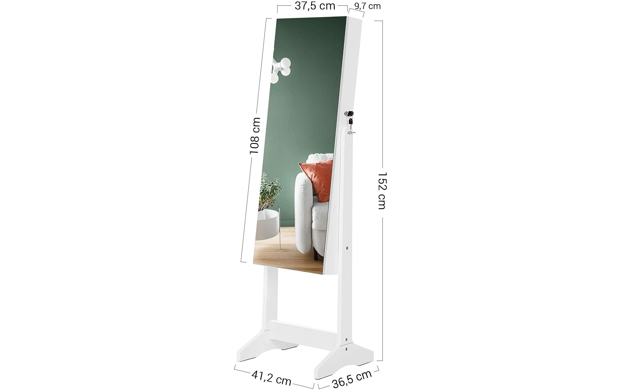 Schmuckhalter mit Spiegel 152 cm, Weiss<br>Schmuckschrank stehend